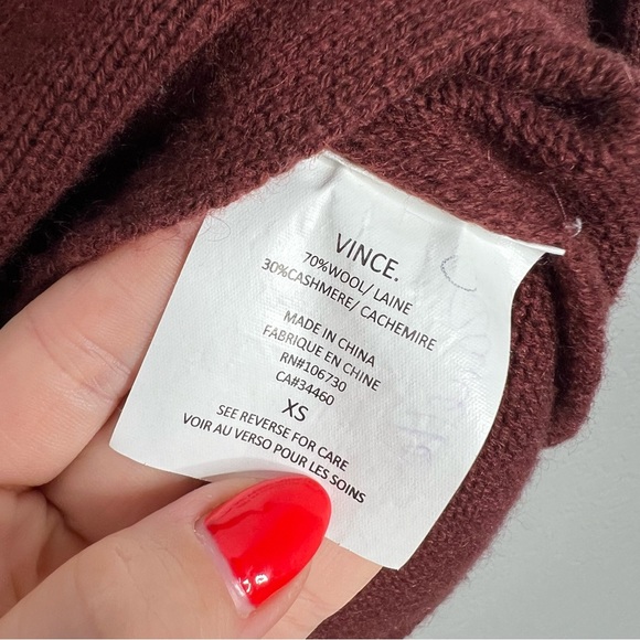 Vince Burgundy Long Sleeve Boat Neck Knit Sweater sz xs wool cashmere - Picture 4 of 6